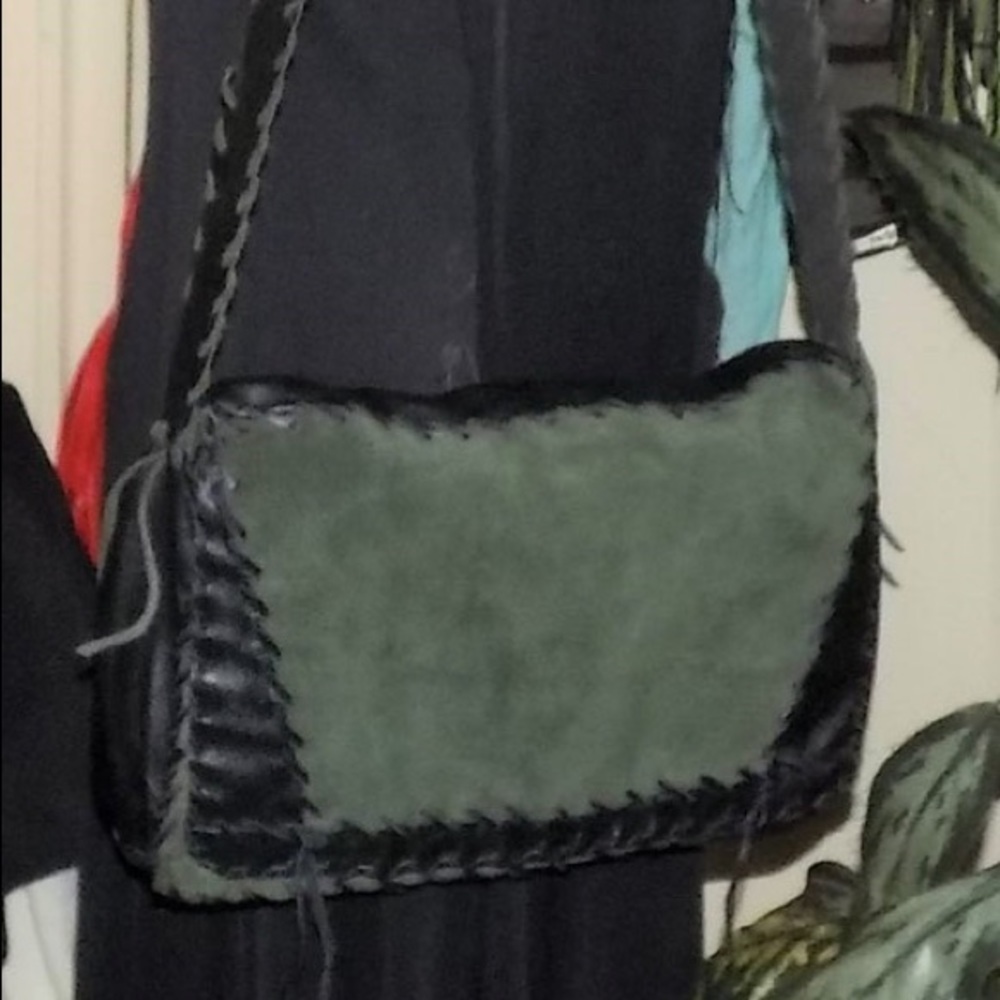 Leather Laptop Bag in green and black
